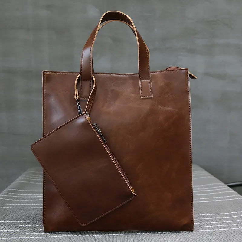 Vintage PU Leather Men's Large Capacity Tote Bag
