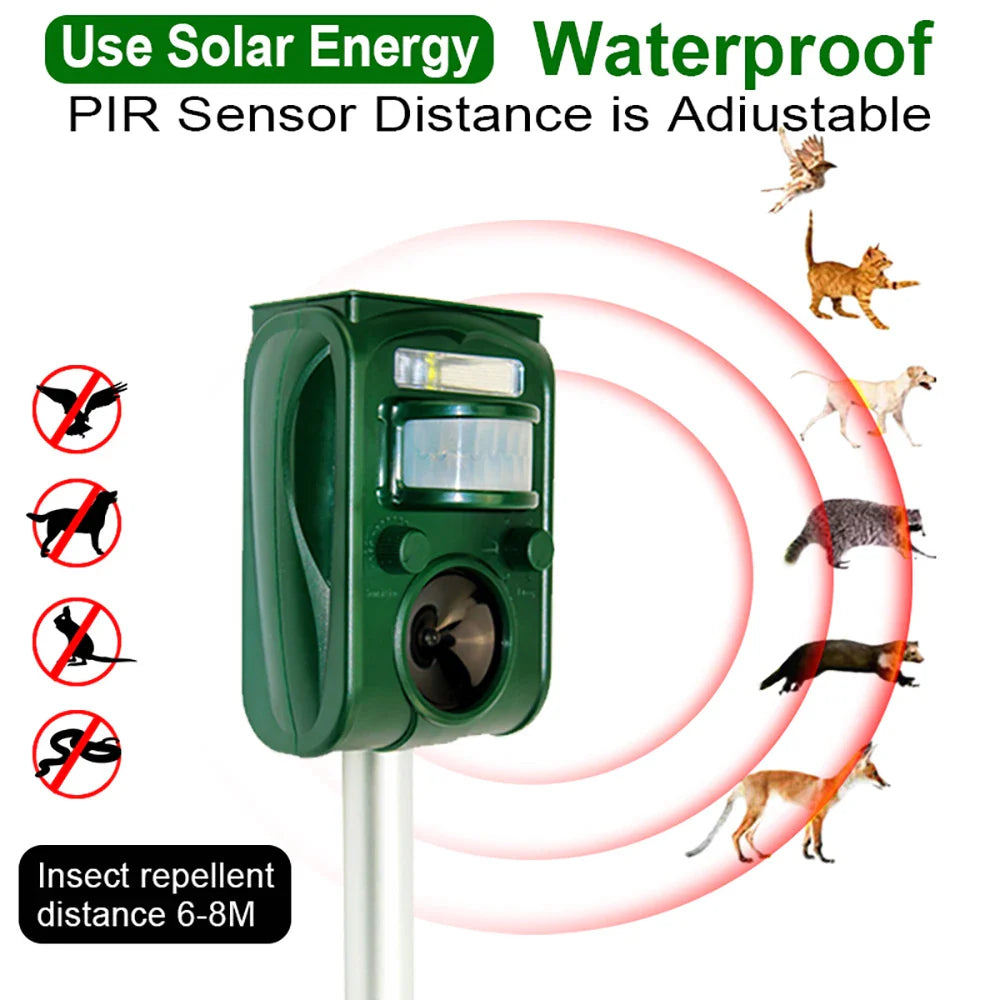 Solar Ultrasonic Animal Repeller with Adjustable Range