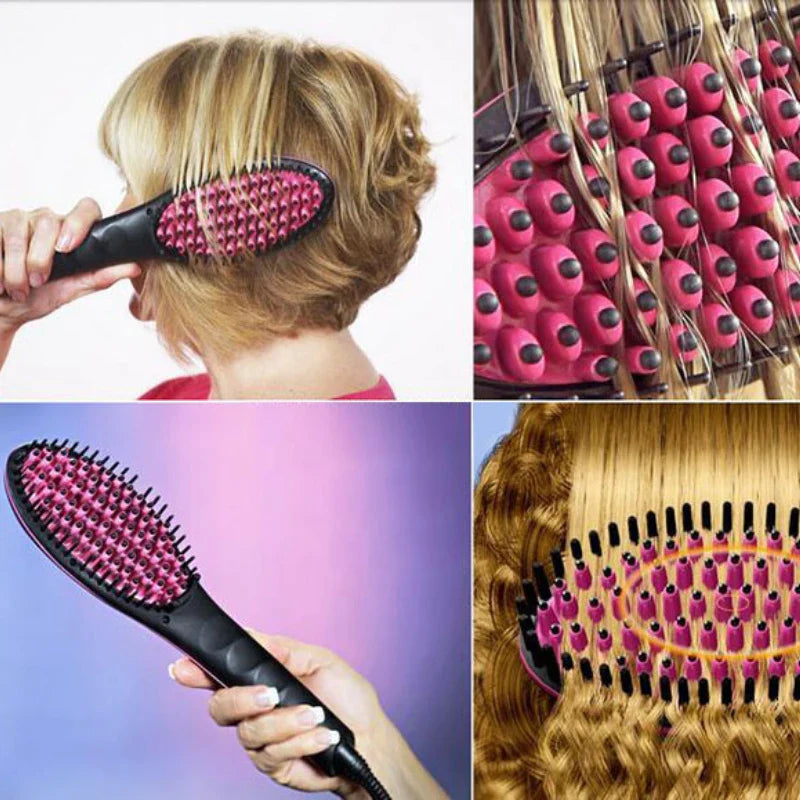 Professional Electric Hair Straightening Brush Adjustable Temperature