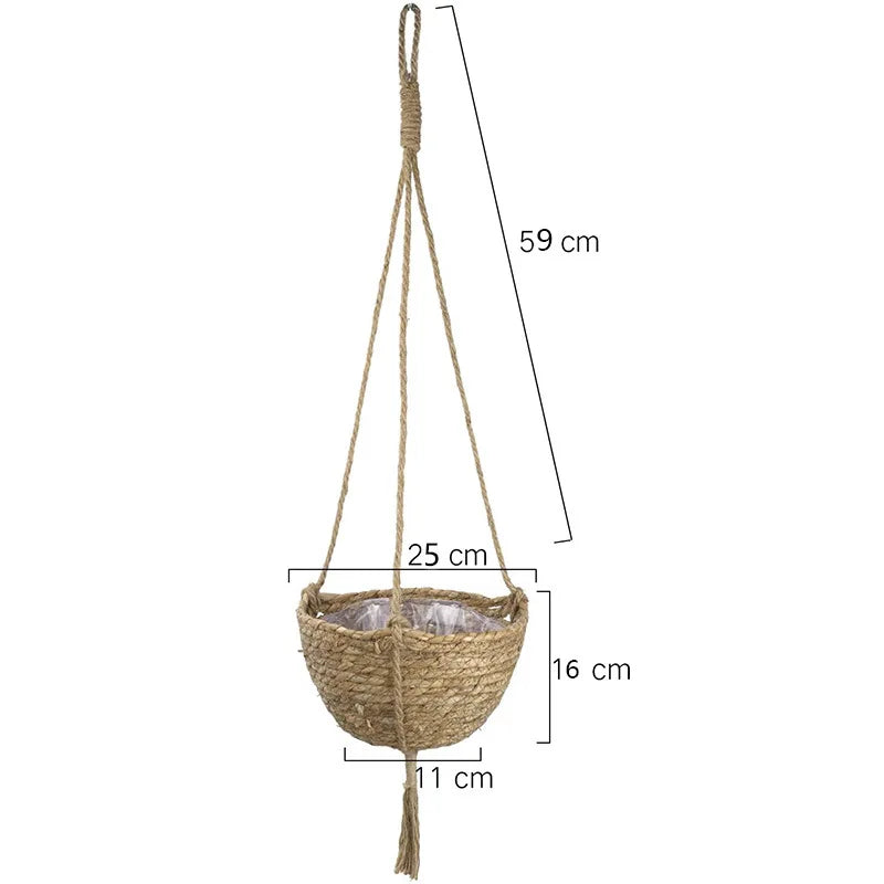 Natural Seagrass Hanging Planter Boho Indoor Decor
