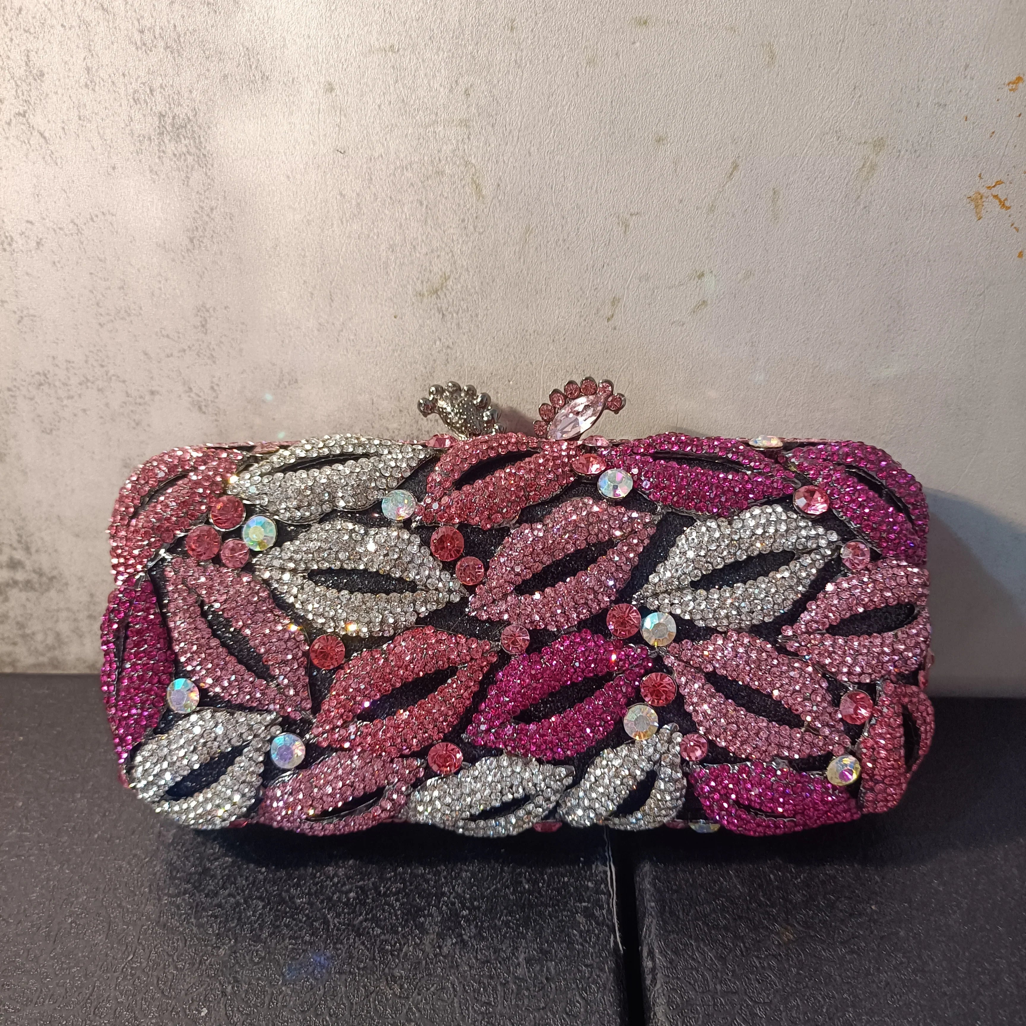 Multi Pink Crystal Clutch Evening Bag