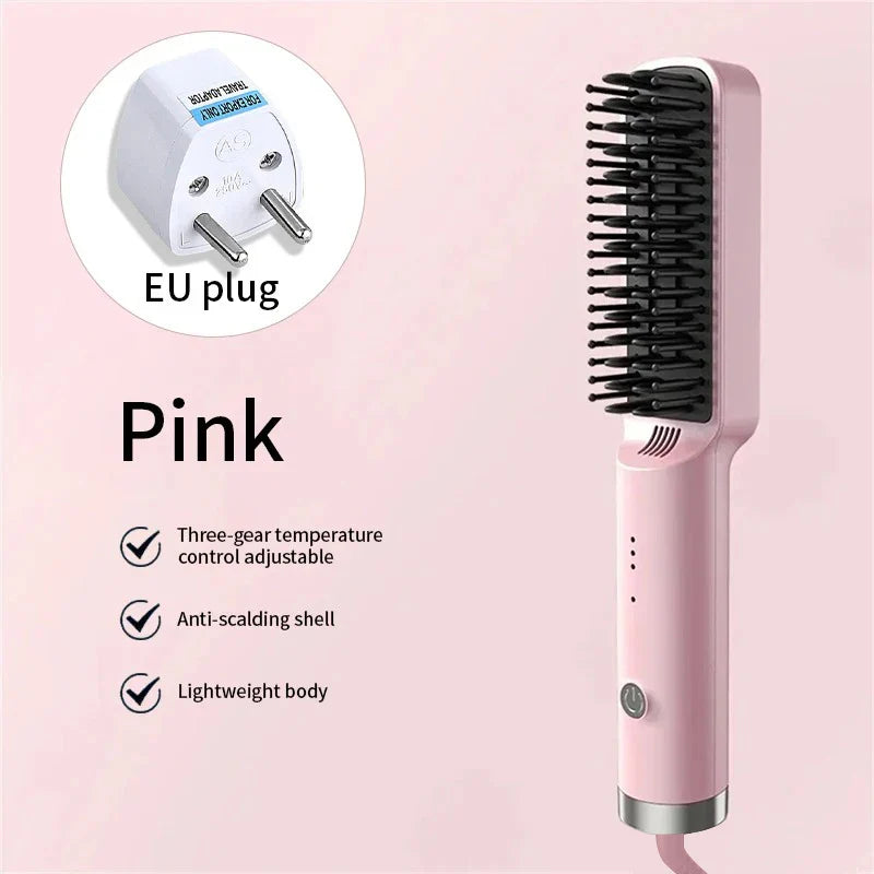 Portable Rechargeable Hair Straightener Brush with Ion Care