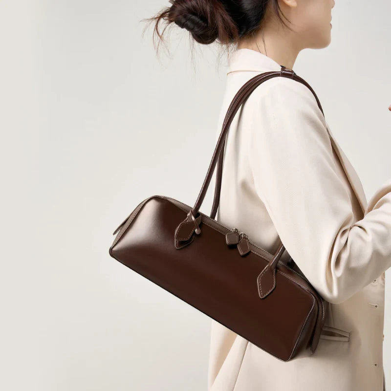 Luxury Genuine Leather Women Shoulder Baguette Bag