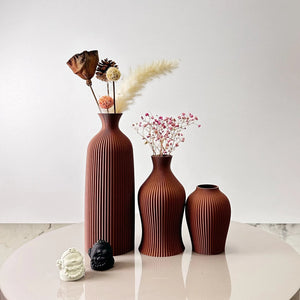Set Of 3 Decorative Plastic Vases With Ribbed Texture For Dry Flowers 1005008531587570-black