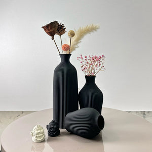 Set Of 3 Decorative Plastic Vases With Ribbed Texture For Dry Flowers 1005008531587570-black