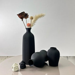 Set Of 3 Decorative Plastic Vases With Ribbed Texture For Dry Flowers 1005008531587570-black