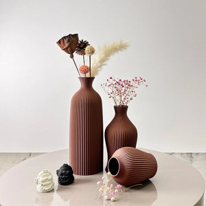 Set Of 3 Decorative Plastic Vases With Ribbed Texture For Dry Flowers 1005008531587570-black