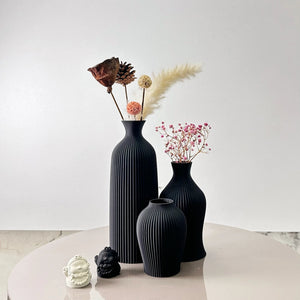 Set Of 3 Decorative Plastic Vases With Ribbed Texture For Dry Flowers 1005008531587570-black