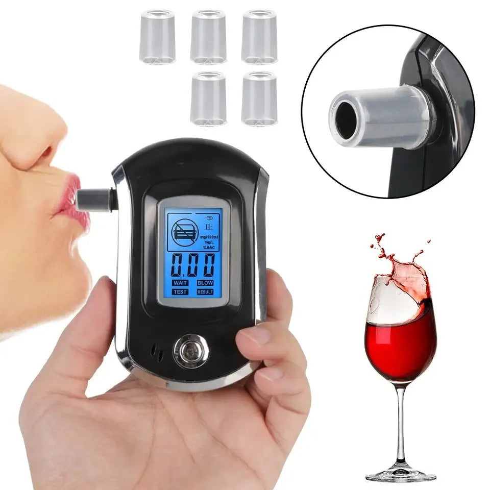 Mini Digital Breath Alcohol Tester with LCD Screen & Mouthpieces