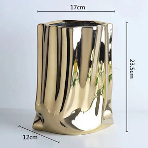 Silver Ruffled Ceramic Porcelain Bag Shape Tabletop Flower Vase Decor 1005005386512399-silver-L