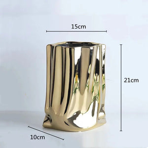 Silver Ruffled Ceramic Porcelain Bag Shape Tabletop Flower Vase Decor 1005005386512399-silver-L
