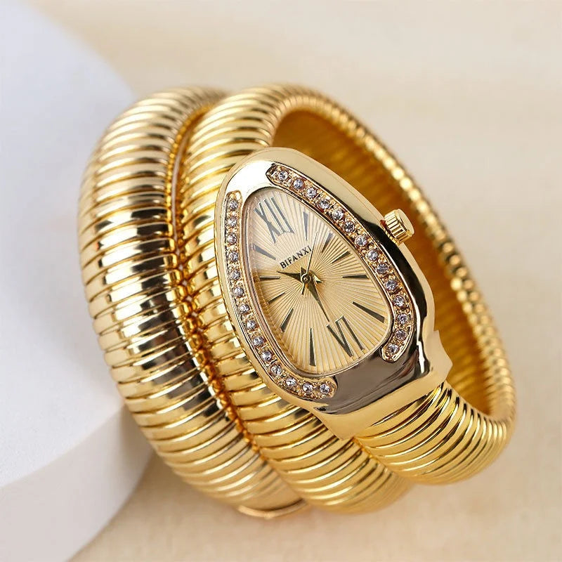 Snake Wrap Bracelet Quartz Watch, Valentines Gifts For Her, Gold Tone 1005009121269429-Gold