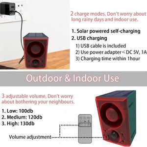 Solar Motion Sensor Alarm Light With 130Db Sound And Remote 1005009252367980-B-Two Horn Alarms