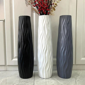 Tall Textured Floor Vase Plastic Cylinder Decor For Branches And Flowers 1005009935687657-Black