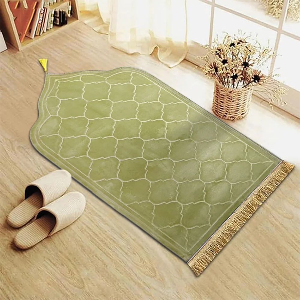 Thick Anti Slip Prayer Rug With Tassels Soft Flannel Polyester 1005006780601806-White