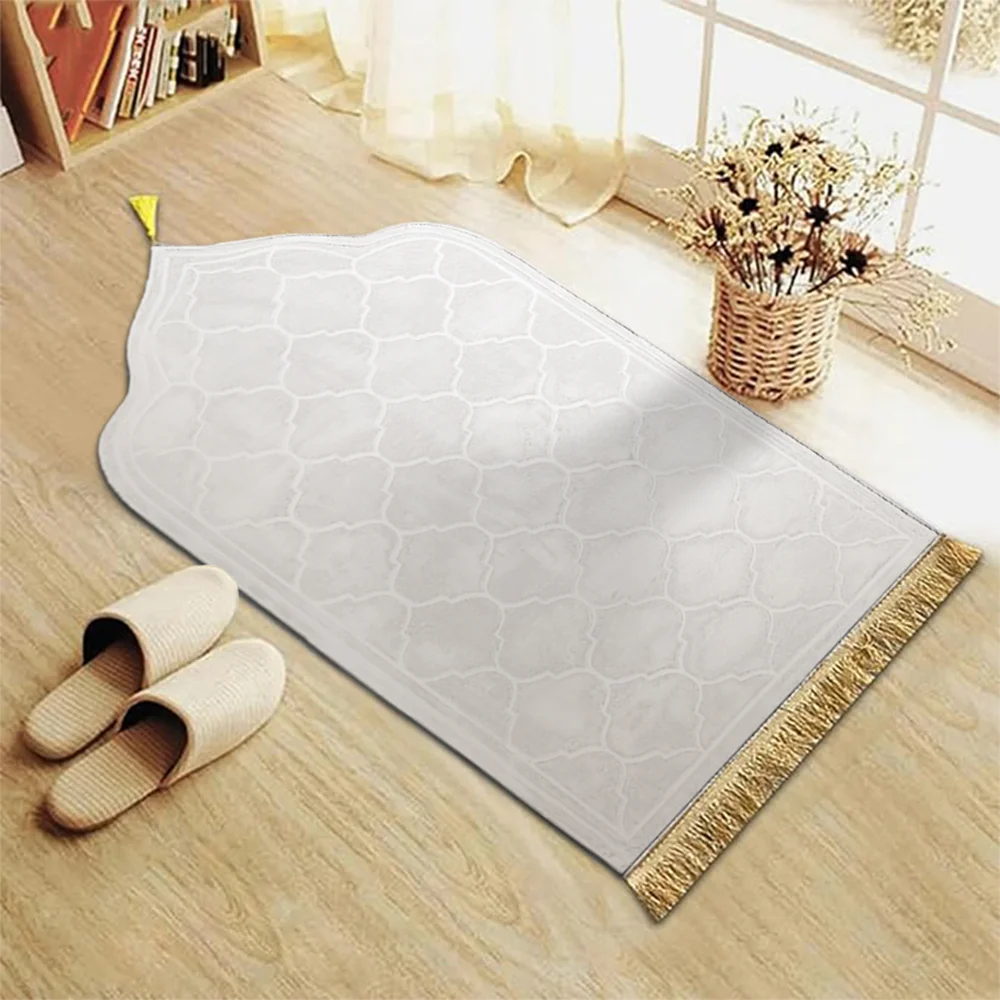 Thick Anti Slip Prayer Rug With Tassels Soft Flannel Polyester 1005006780601806-White