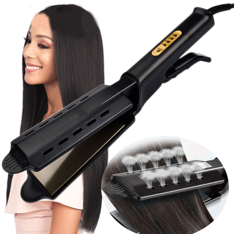 Steam Hair Wide Plate Straightener Dual Use Tool with Negative Ion Technology
