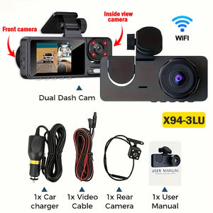 Triple Lens Wifi Dash Cam 1080P Car Dvr With Night Vision 1005008558066350-X94-WIFI-3CAM-64G