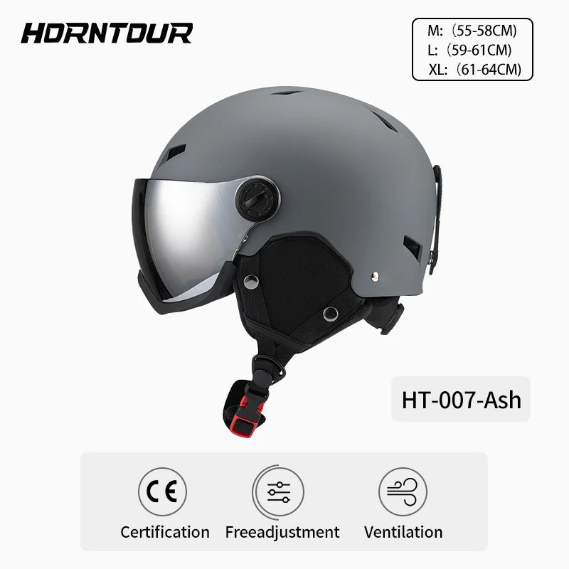 Ultra Light Ski Helmet With Mirrored Snow Goggles For Outdoor Skiing 1005010286765892-A2-Grey-L(59-61CM)