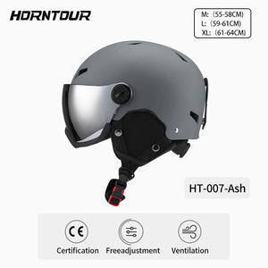 Ultra Light Ski Helmet With Mirrored Snow Goggles For Outdoor Skiing 1005010286765892-A2-Grey-L(59-61CM)