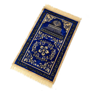 Velvet Floral Prayer Rug Thick Soft Anti Slip Cotton Travel Mat 1005010560350345-Blue