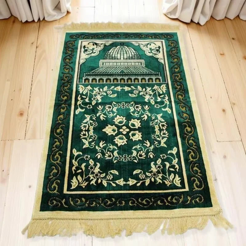 Velvet Floral Prayer Rug Thick Soft Anti Slip Cotton Travel Mat 1005010560350345-Blue