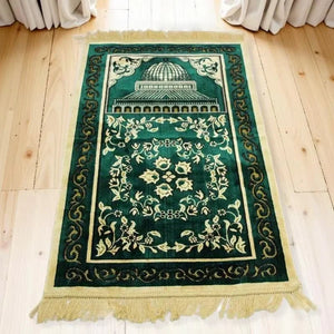 Velvet Floral Prayer Rug Thick Soft Anti Slip Cotton Travel Mat 1005010560350345-Blue