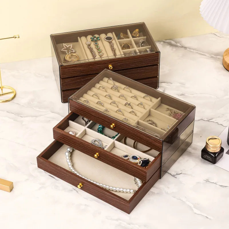 Walnut Grain Three Layer Jewelry Box For Valentines Gifts For Her 1005010165738204-WHITE