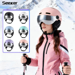Windproof Warm Ski Helmet With Goggles Lightweight Impact Resistant Protection 1005010231407451-light cyan-L 59-61CM