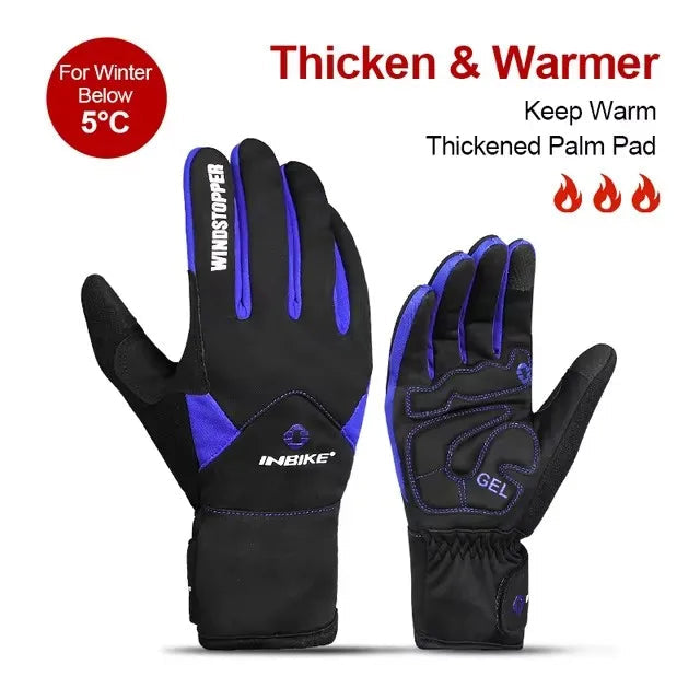 Winter Full Finger Cycling Gloves With Touchscreen Windproof Waterproof Design 32958982984-966 Blue-S-EU