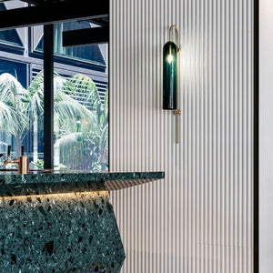 LED Cylinder Wall Light Modern Brass Glass Sconce for Bedroom