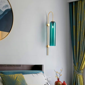 LED Cylinder Wall Light Modern Brass Glass Sconce for Bedroom