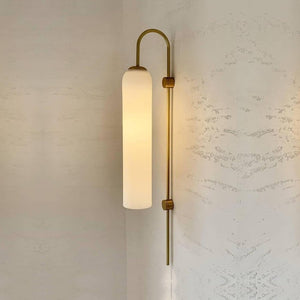 LED Cylinder Wall Light Modern Brass Glass Sconce for Bedroom