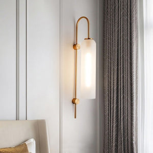 LED Cylinder Wall Light Modern Brass Glass Sconce for Bedroom