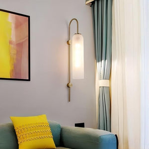 LED Cylinder Wall Light Modern Brass Glass Sconce for Bedroom