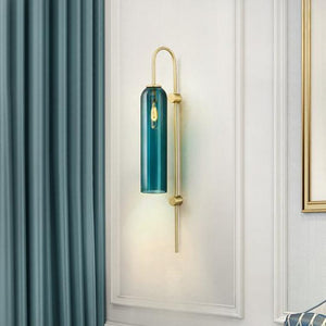 LED Cylinder Wall Light Modern Brass Glass Sconce for Bedroom
