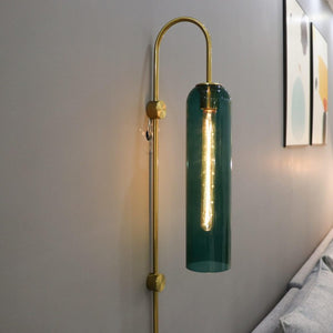 LED Cylinder Wall Light Modern Brass Glass Sconce for Bedroom