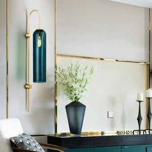 LED Cylinder Wall Light Modern Brass Glass Sconce for Bedroom