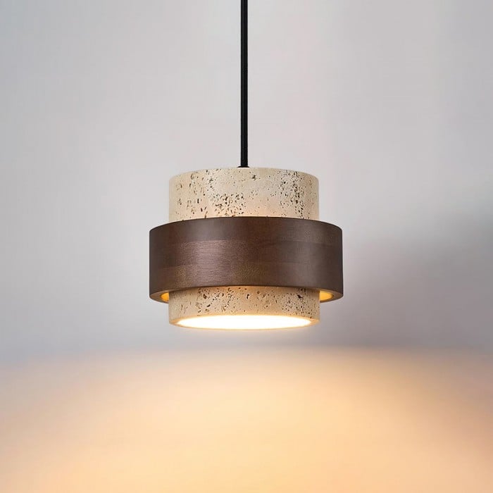 Natural Travertine Cylinder Pendant Light
