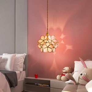 Modern Brass Flower Glass Pendant Light