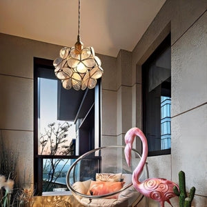 Modern Brass Flower Glass Pendant Light