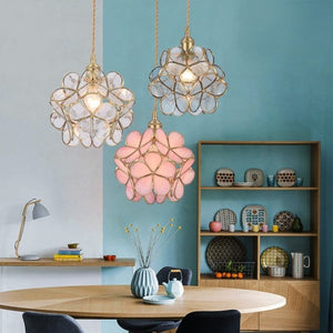 Modern Brass Flower Glass Pendant Light