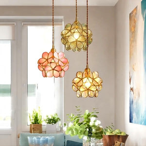 Modern Brass Flower Glass Pendant Light