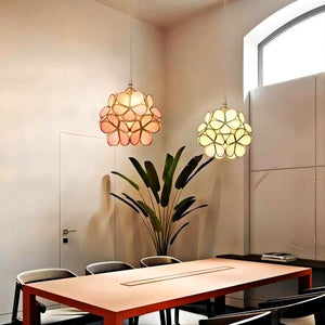 Modern Brass Flower Glass Pendant Light