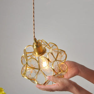 Modern Brass Flower Glass Pendant Light