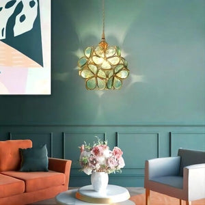 Modern Brass Flower Glass Pendant Light