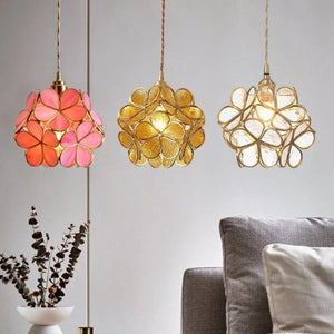 Modern Brass Flower Glass Pendant Light