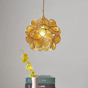 Modern Brass Flower Glass Pendant Light