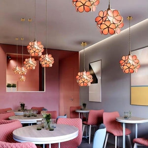 Modern Brass Flower Glass Pendant Light