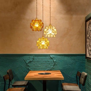 Modern Brass Flower Glass Pendant Light